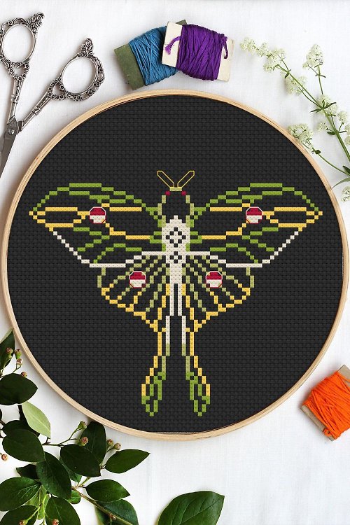 Moth Cross Stitch Pattern PDF Insect Cross Stitch Butterfly Xstitch Celestial Hand Embroidery Mystical Cross Stitch Boho Cross Stitch
