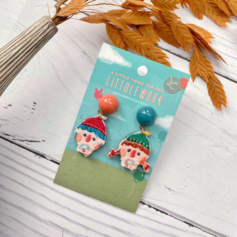 刺繡耳環 | 耳夾 / 耳釘 - 吹泡泡 | Littdlework - 耳環/耳夾/耳骨夾 - 繡線 多色