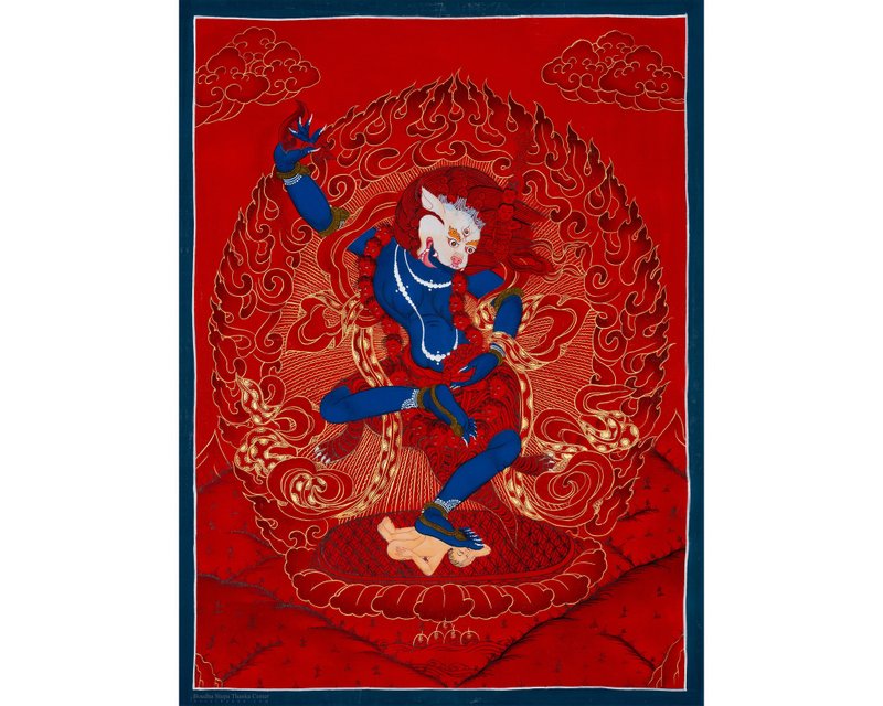 唐卡藝術  獅面智慧本尊辛哈穆卡 - 壁貼/牆壁裝飾 - 其他材質 多色