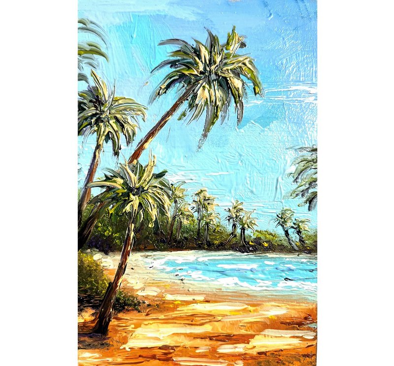 Palm Painting Beach Original Artwork Miniature 15x10 cm/ 6 by 4 inch - Posters - Other Materials Multicolor