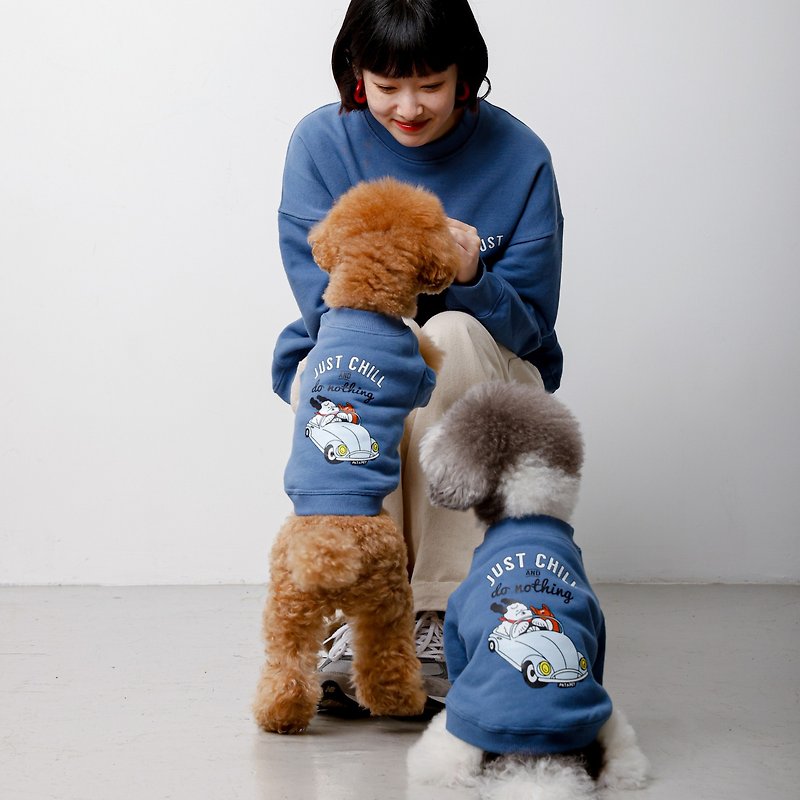 Just Chill and Do Nothing Pawent-Child Sweatshirt - Denim Blue - Clothing & Accessories - Cotton & Hemp Blue