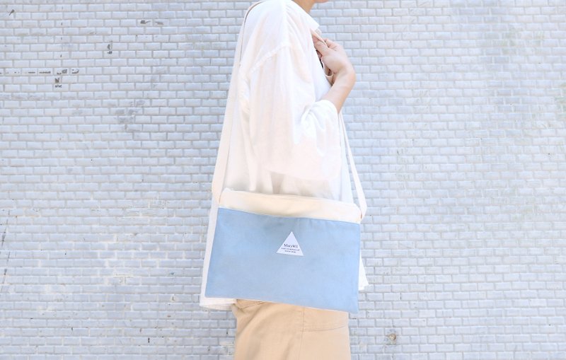 MaryWil postcard bag-gray blue - Messenger Bags & Sling Bags - Cotton & Hemp Blue