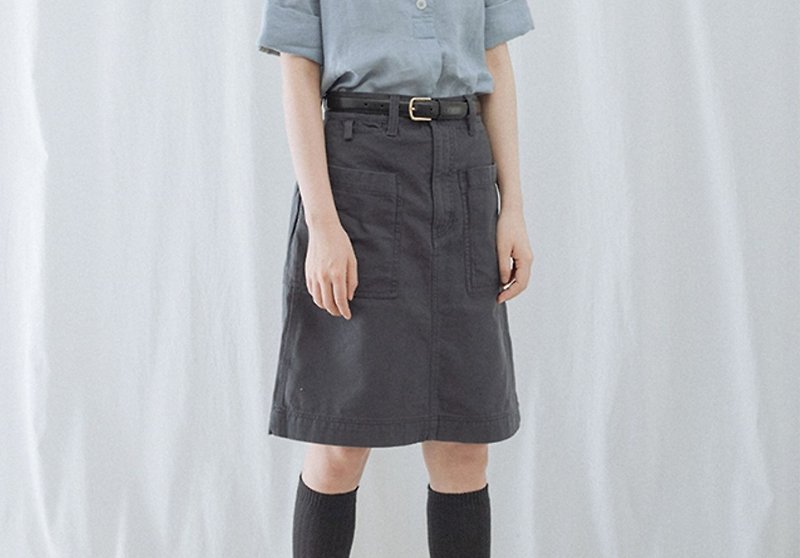 French retro girl workwear cotton high waist skirt - Skirts - Cotton & Hemp Gray
