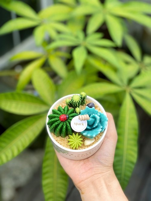 多肉植物の鉢植えキャンドル|手作りのサボテンの香りのキャンドル - ショップ sparkcandles キャンドル・燭台 - Pinkoi