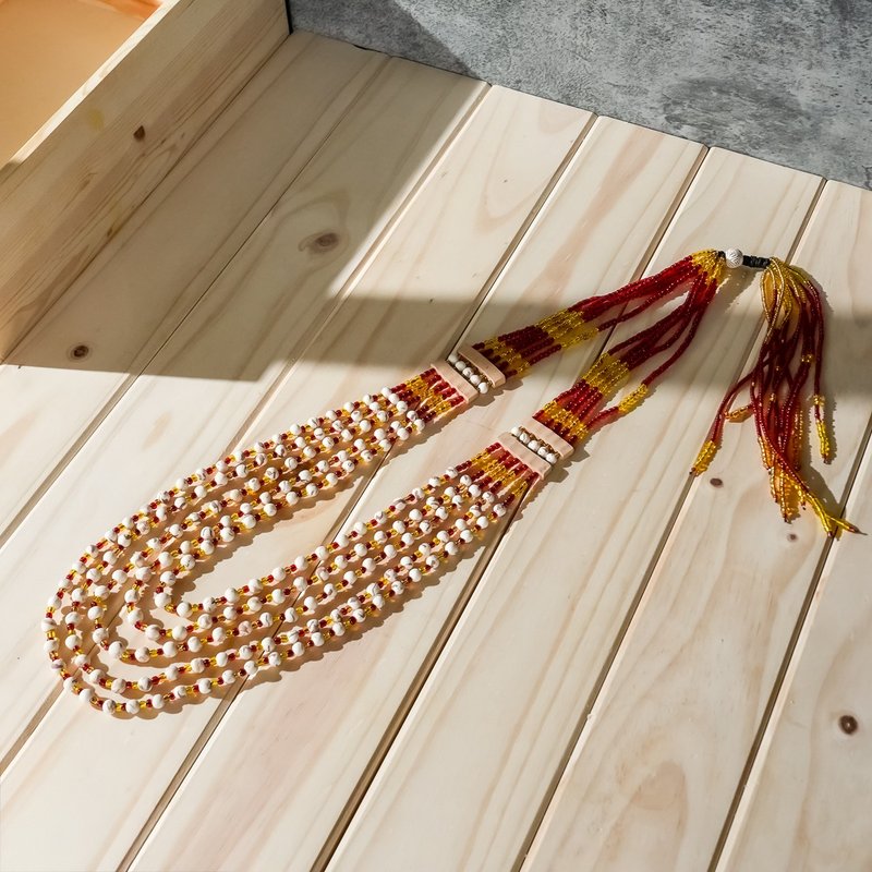 【Original Style Art Station】Sun Five-Layered Clay Bead Necklace | Indigenous Peoples, Traditional Attire, Taiwanese Impression - สร้อยคอ - ดินเผา สีแดง