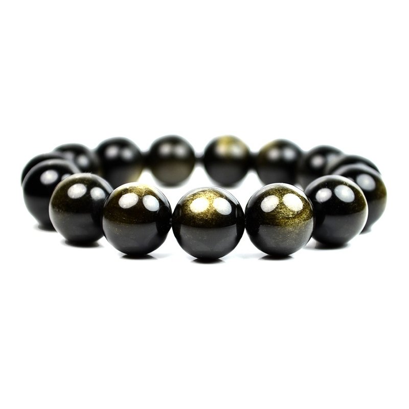 Gold Obsidian Bead Bracelets Sunrise Golden Spark Color 14mm - สร้อยข้อมือ - เครื่องประดับพลอย หลากหลายสี