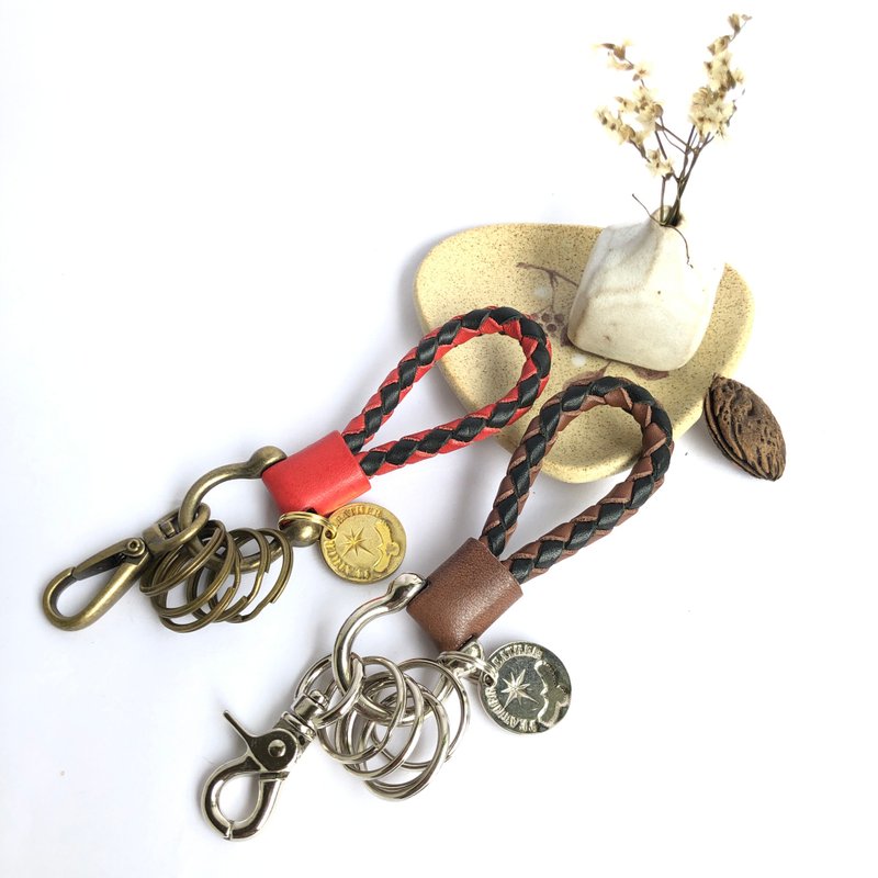 [FeatherLeather] Textured contrast color woven key ring - Keychains - Genuine Leather 