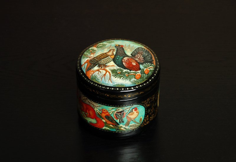 Winter wildlife Lacquer box painted decorative art Christmas Gift Wrapping - 擺飾/家飾品 - 其他材質 