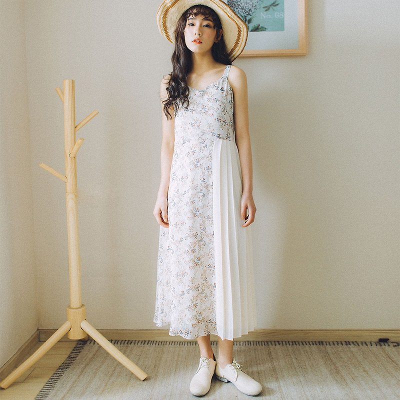 Annie Chen 2017 summer new women floral sleeveless dress dress - ชุดเดรส - ผ้าฝ้าย/ผ้าลินิน ขาว