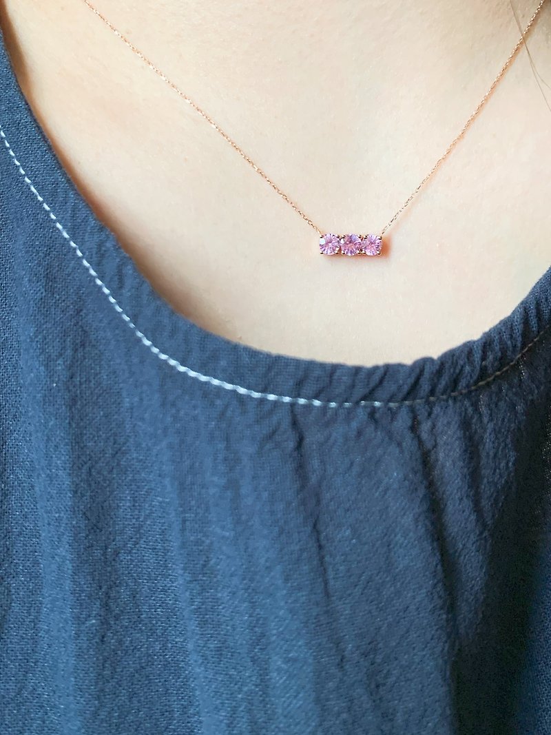 14K Rose Gold Pink Sapphire Dainty Necklace - สร้อยคอ - เครื่องเพชรพลอย สึชมพู