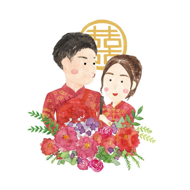 【客製】水彩手繪風格人像畫 似顏繪 婚禮畫像 客製喜帖 婚禮小物 - 電子似顏繪/繪畫/插畫 - 其他材質 