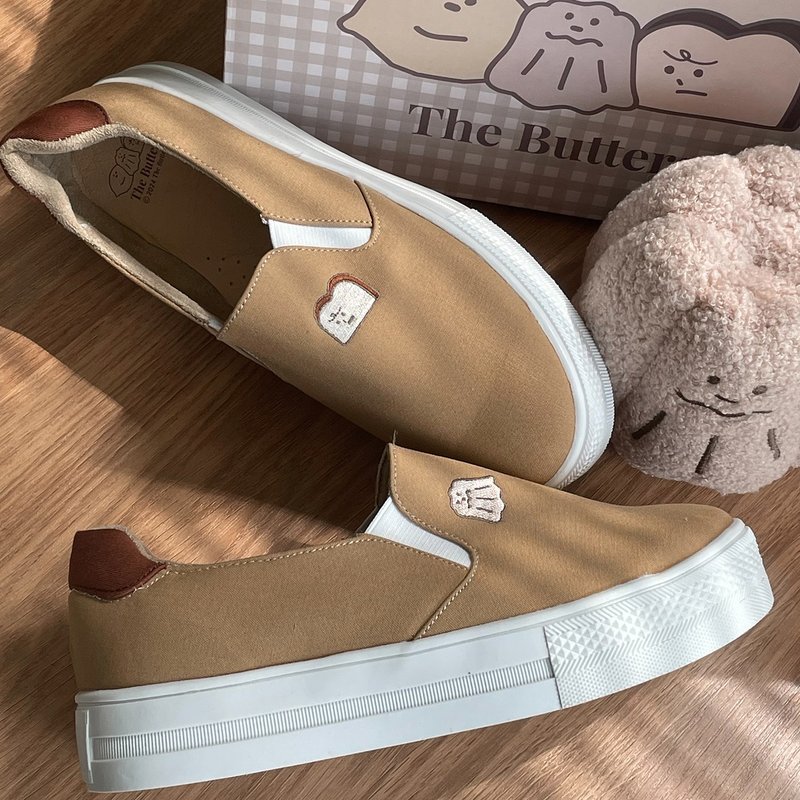 PaidalxTheButters奶油家族可露露與吐司先生電繡厚底懶人鞋-焦糖 - 女休閒鞋/帆布鞋 - 棉．麻 咖啡色