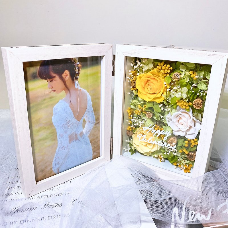 Dried preserved flower commemorative photo frame for Valentine's Day, birthday, Chinese Valentine's Day, anniversary, Mother's Day gift - Picture Frames - Wood Pink
