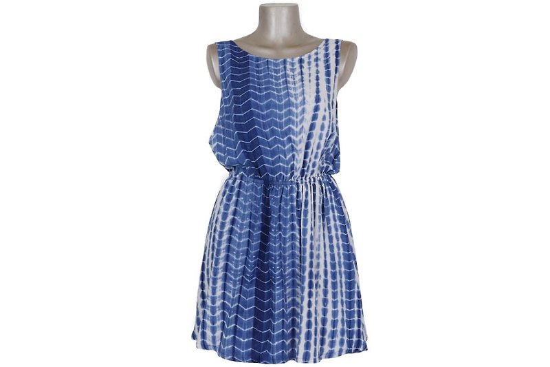 タイダイバックリボンブラウジングワンピース　ネイビー - 洋裝/連身裙 - 其他材質 藍色