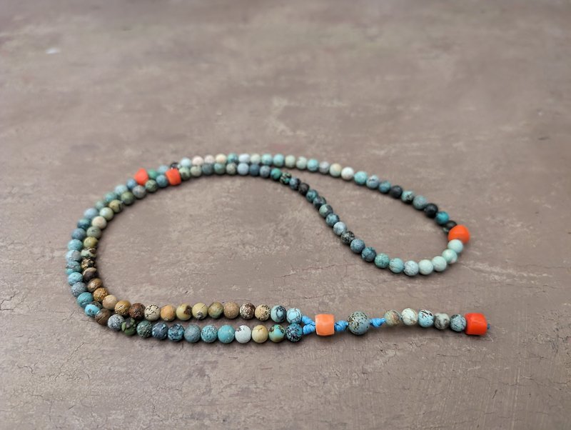 Turquoise mala necklace rosary 108 prayer beads, natural genuine Tibetan gemston - Necklaces - Gemstone Blue