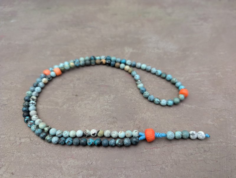 Turquoise mala necklace rosary 108 prayer beads, natural genuine Tibetan gemston - Necklaces - Gemstone Blue