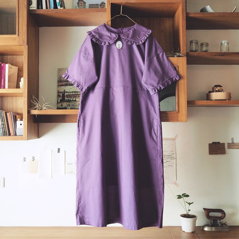 majestic cat frill collar dress : purple - 連身裙 - 棉．麻 紫色