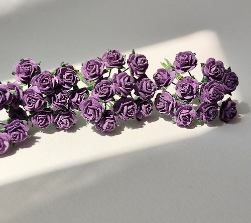 makemefrompaper Paper Flower, centerpiece, 100 pieces mulberry rose size 0.8 cm., purple color