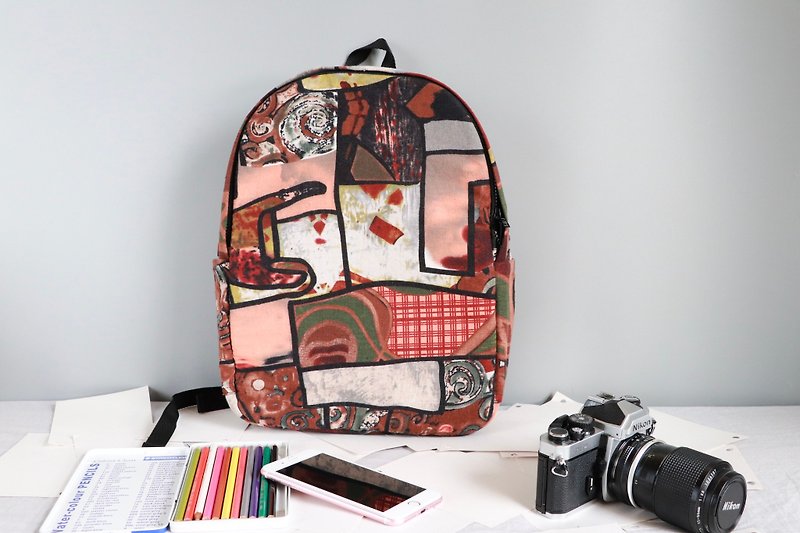 Hand-painted wind retro nostalgic printed backpack - Backpacks - Cotton & Hemp Brown