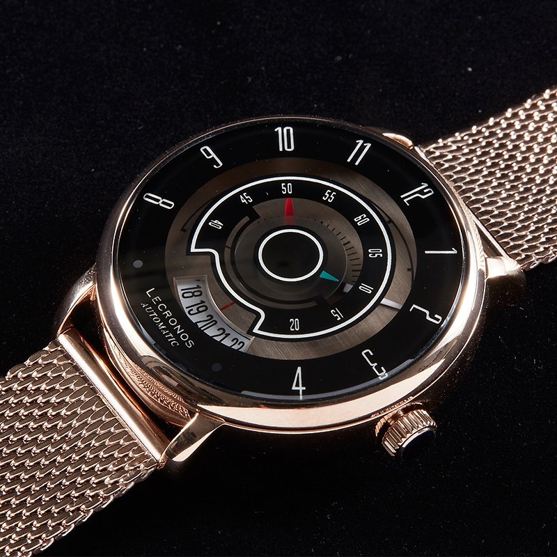 LECRONOS Race For Vintage Collection - Black & Gold Bracelet - นาฬิกาผู้ชาย - สแตนเลส สีดำ