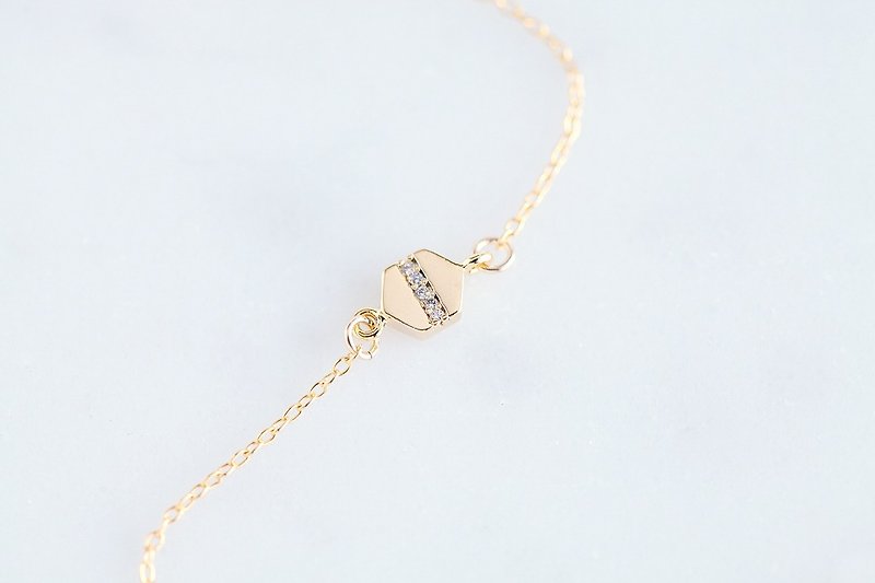 【14KGF】Bracelet,Tiny Hexagon Cubic Zirconia - Bracelets - Glass Gold