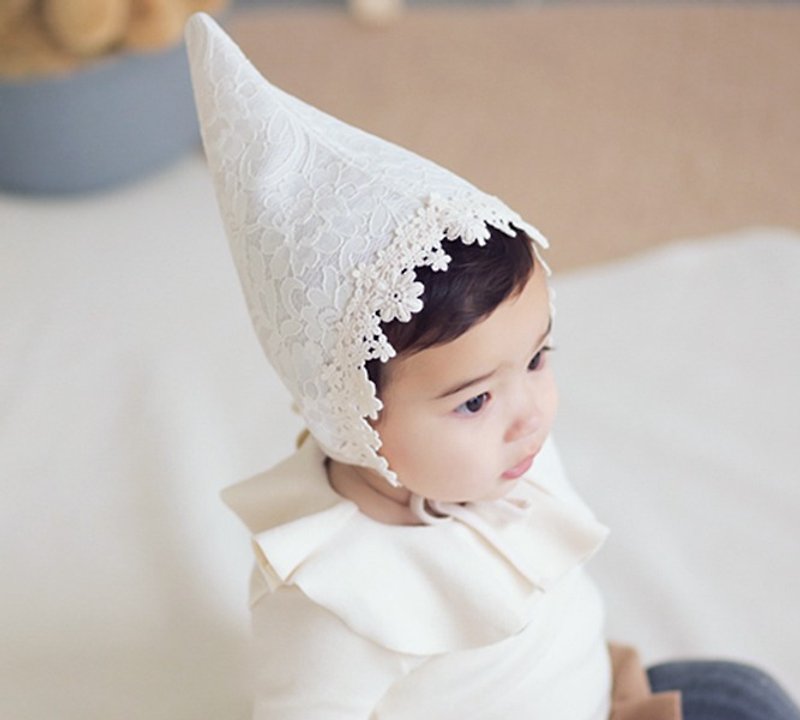 Happy Prince Ellui女嬰童蕾絲精靈帽 韓國製 - 嬰兒帽子/髮帶 - 棉．麻 白色