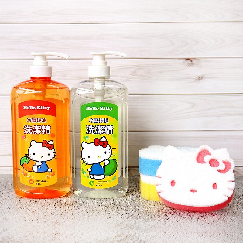 Sanrio Hello Kitty kitchen cleaning group (1 bottle of dishwashing liquid + 3 styling gourd cloth into the group) - ผลิตภัณฑ์ล้างจ้าน - ไนลอน 