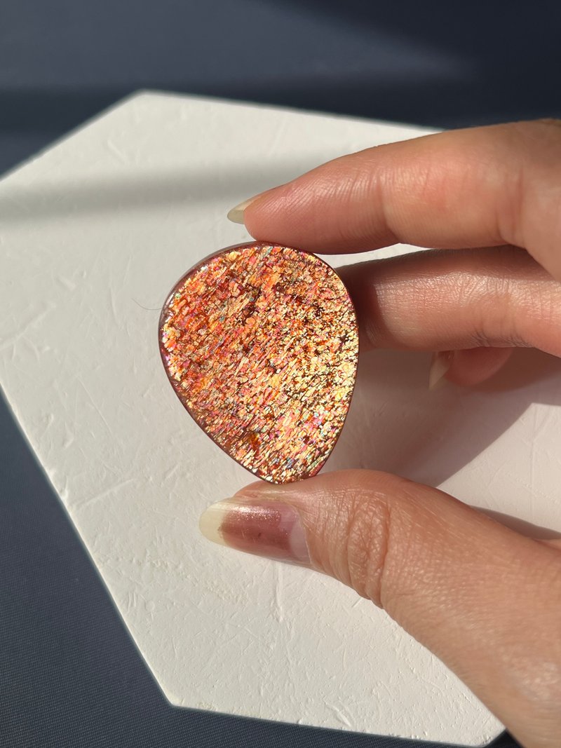 老礦金太陽 彩虹雲母片 強火彩金太陽石裸石 - 吊飾/掛飾 - 水晶 金色