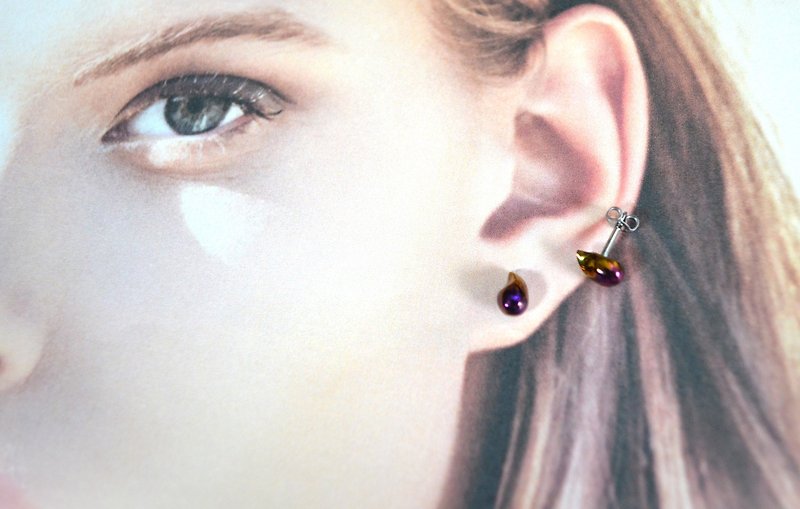 Titanium pierced earrings, 16 gauge, 1.2 mm = Water Drop or Yin Yang = - Earrings & Clip-ons - Other Metals Purple