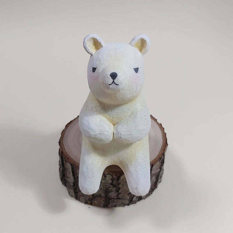 白熊木彫りアート - 人形・フィギュア - 木製 ホワイト