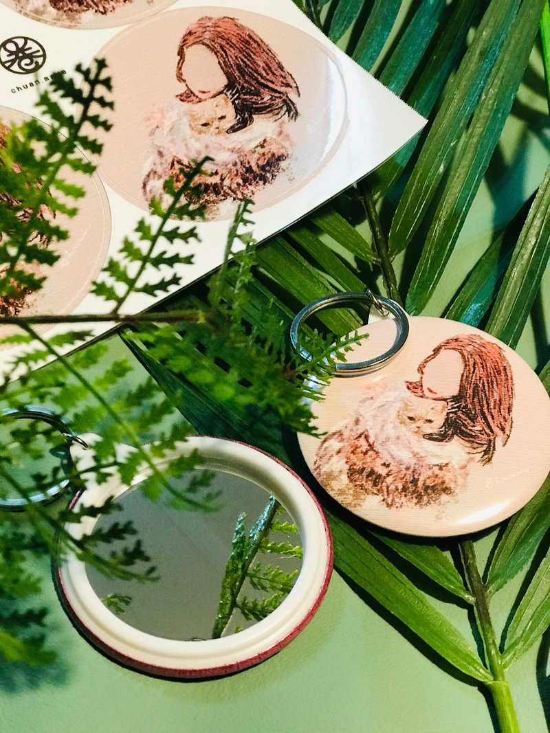 客製化禮物-插畫似顏繪-隨身鏡子鑰匙圈 - 似顏繪/客製畫 - 其他材質 