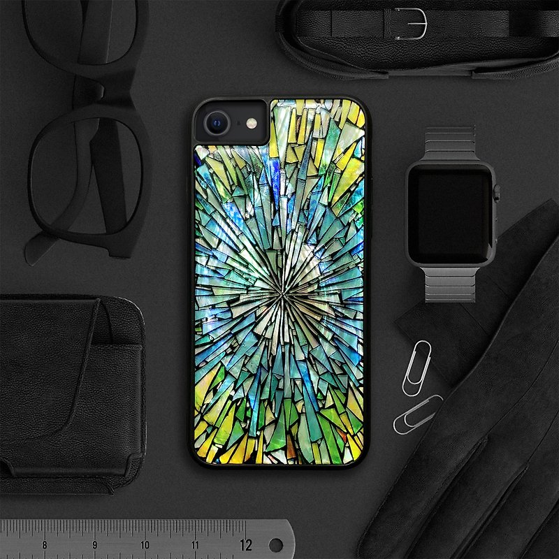 Natural shell iPhone 15 impact-resistant protective case stained glass style customizable name 006 - เคส/ซองมือถือ - เปลือกหอย หลากหลายสี