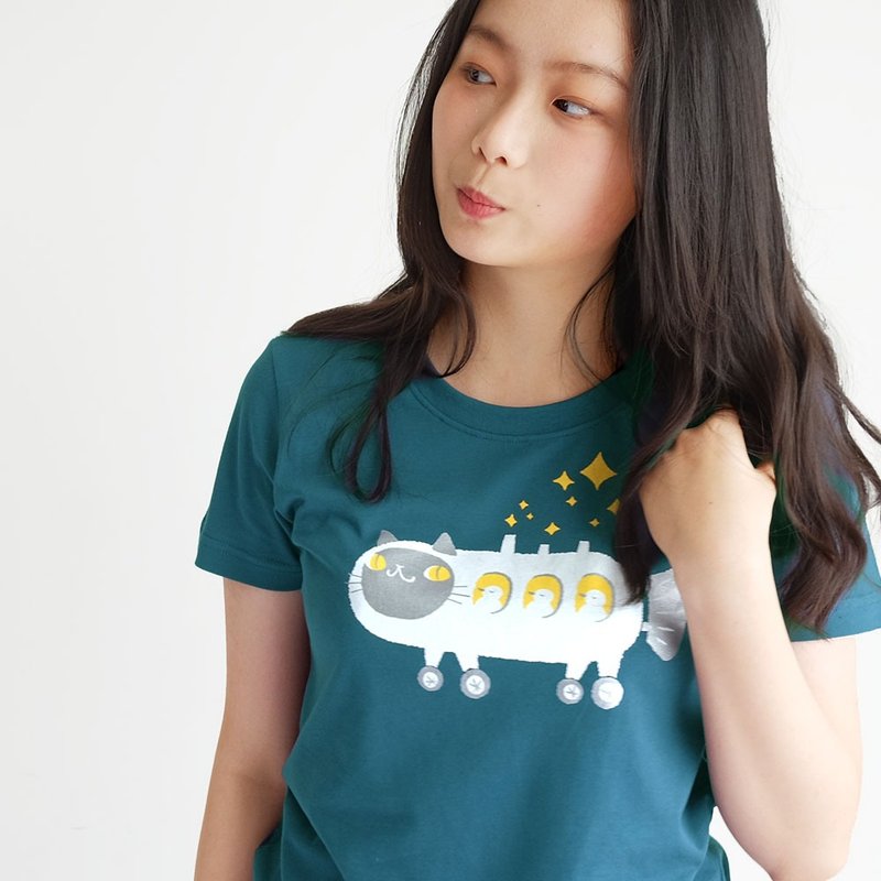 夢遊號-中性tshirt 吸汗 - 女上衣/長袖上衣 - 棉．麻 藍色