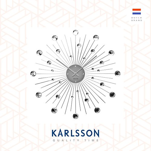 Ur Lifestyle 荷蘭Karlsson 50cm Sunburst 晶石放射掛鐘銀色