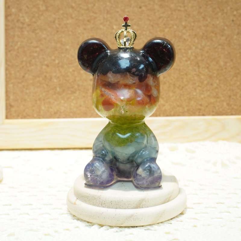 【DIY・手作り】七色水晶 抱きしめるクマの水晶飾り - 置物 - クリスタル 多色