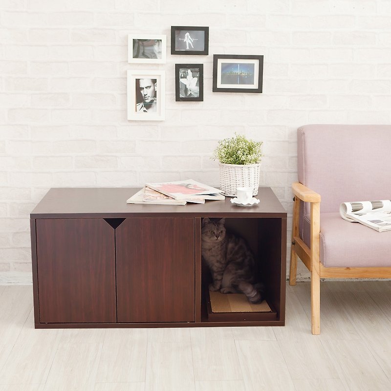 Cat Litter Box Furniture - Walnut - Other - Paper Brown