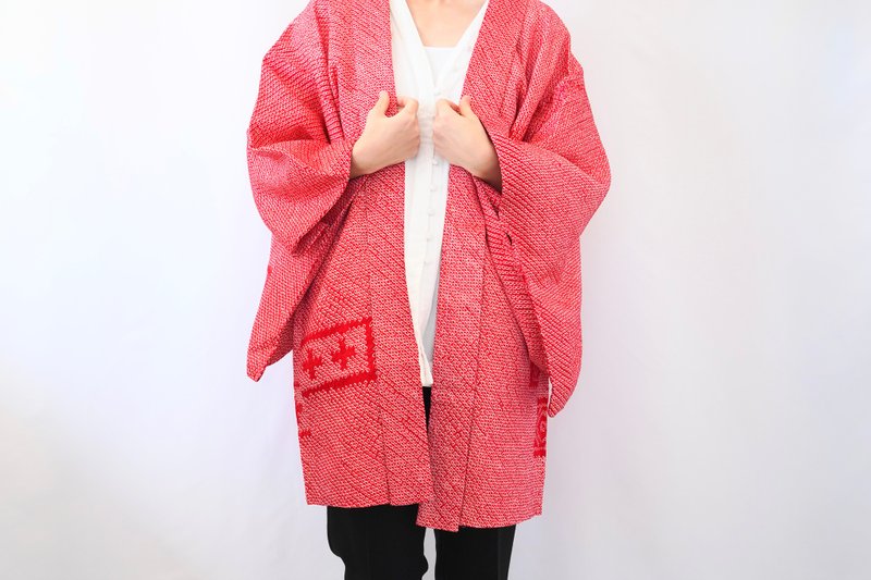 Japanese KIMONO, Shibori kimono, silk haori, authentic kimono - 女大衣/外套 - 絲．絹 紅色