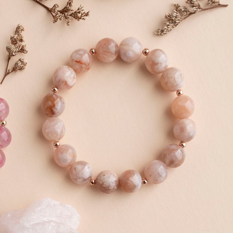 Floral Joy丨Peach Cherry Blossom Agate genuine gemstones bracelet gift for her - Bracelets - Crystal Pink