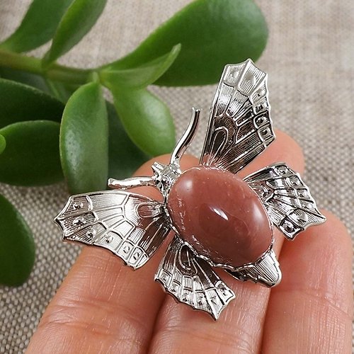 AGATIX Butterfly Mookaite Jasper Brooch Cherry Red Marsala Insect Brooch Pin Jewelry