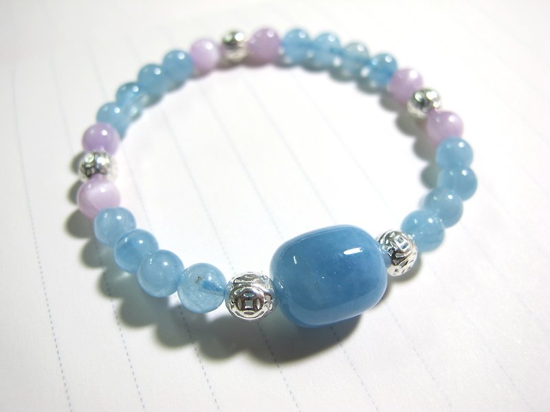 Onion-bulb hand-made natural stone series - "sapphire blue" - seawater Sapphire ┌ hole stone ┌ 925 silver - Bracelets - Gemstone Blue