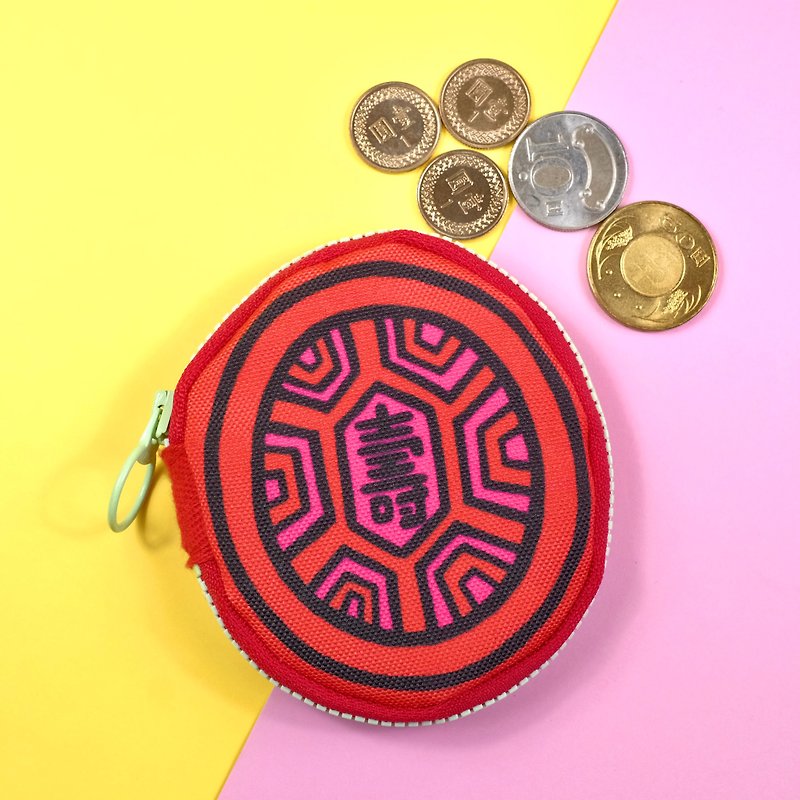 (Small) Red turtle coin bag red envelope bag nostalgic retro fun kuso coin purse gift - Coin Purses - Polyester Red