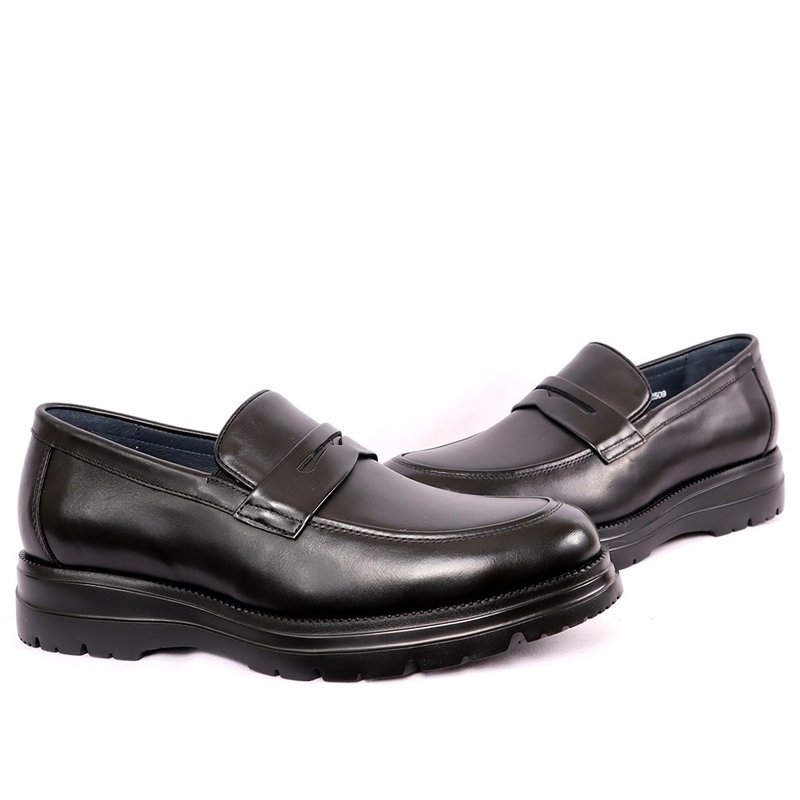 sixlips 韓式厚底真皮樂福鞋 黑 - 男牛津鞋/樂福鞋 - 真皮 黑色