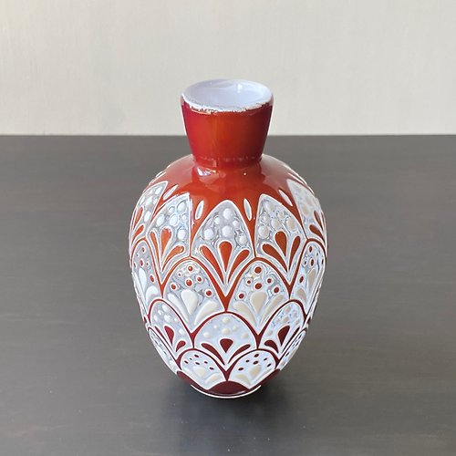 shizuka-miura 吹きガラスの花器 赤花波