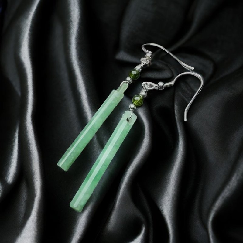 Ice Green Jade Feather Tube Earrings 925 Sterling Silver | Natural Burmese Jade Jade A Grade | Gift - Earrings & Clip-ons - Jade Green