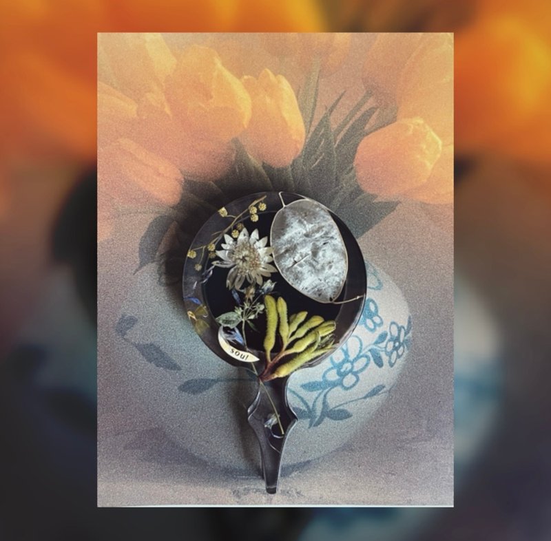 純手工繁花隨身鏡黑色禮盒+絲綢袋+花語卡+禮袋 - 乾燥花/永生花 - 植物．花 黑色