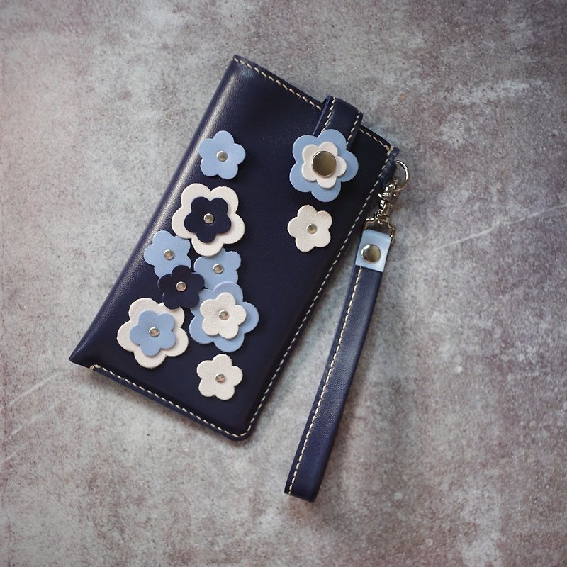 Limited Ocean Blue Flower Sheepskin Mobile Phone Case - Phone Cases - Genuine Leather Blue