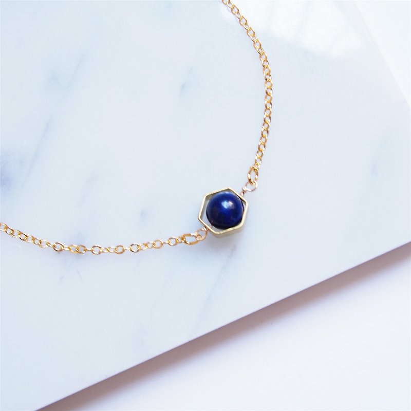 "KeepitPetite" universe planet, hexagon, natural stone, lapis lazuli, gold-plated bracelet, gift - Bracelets - Gemstone Blue