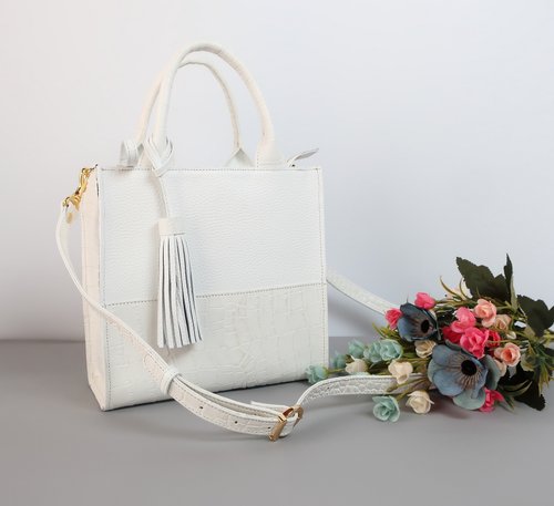 nb-second ２WAYしかくトートbag・・ファスナーver・ホワイト×ストーンホワイト・受注製作