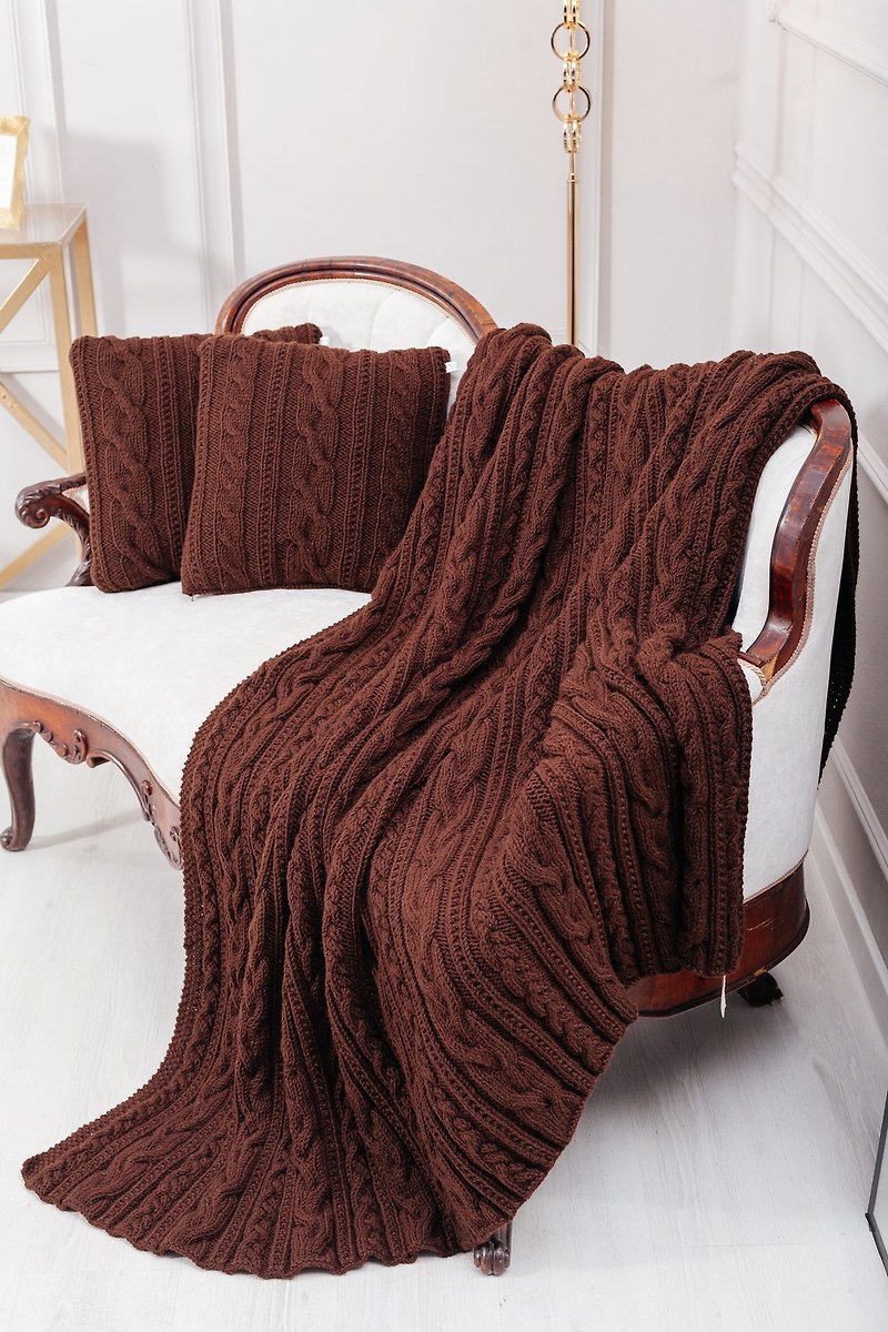 羊毛 棉被/毛毯 咖啡色 - Knitted blanket