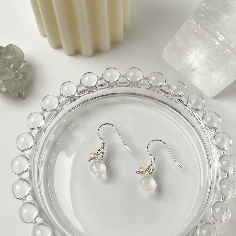 925 sterling silver earrings, moonstone natural pearls/natural stone earrings can be replaced with natural stones - Earrings & Clip-ons - Crystal White